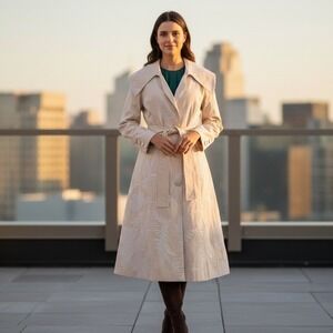 Vtg Samuel Dong Trench Coat Women's Size M Long Taffeta Dress Belted Stretch NWT